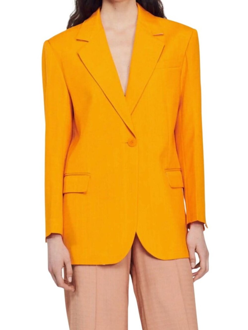 NWT Sandro Harper Woven Blazer Orange Size EU 34 MSRP $565